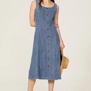 Adam Lippes Collective Denim Midi Dress Size 4 Blue Sleeveless Western Boho